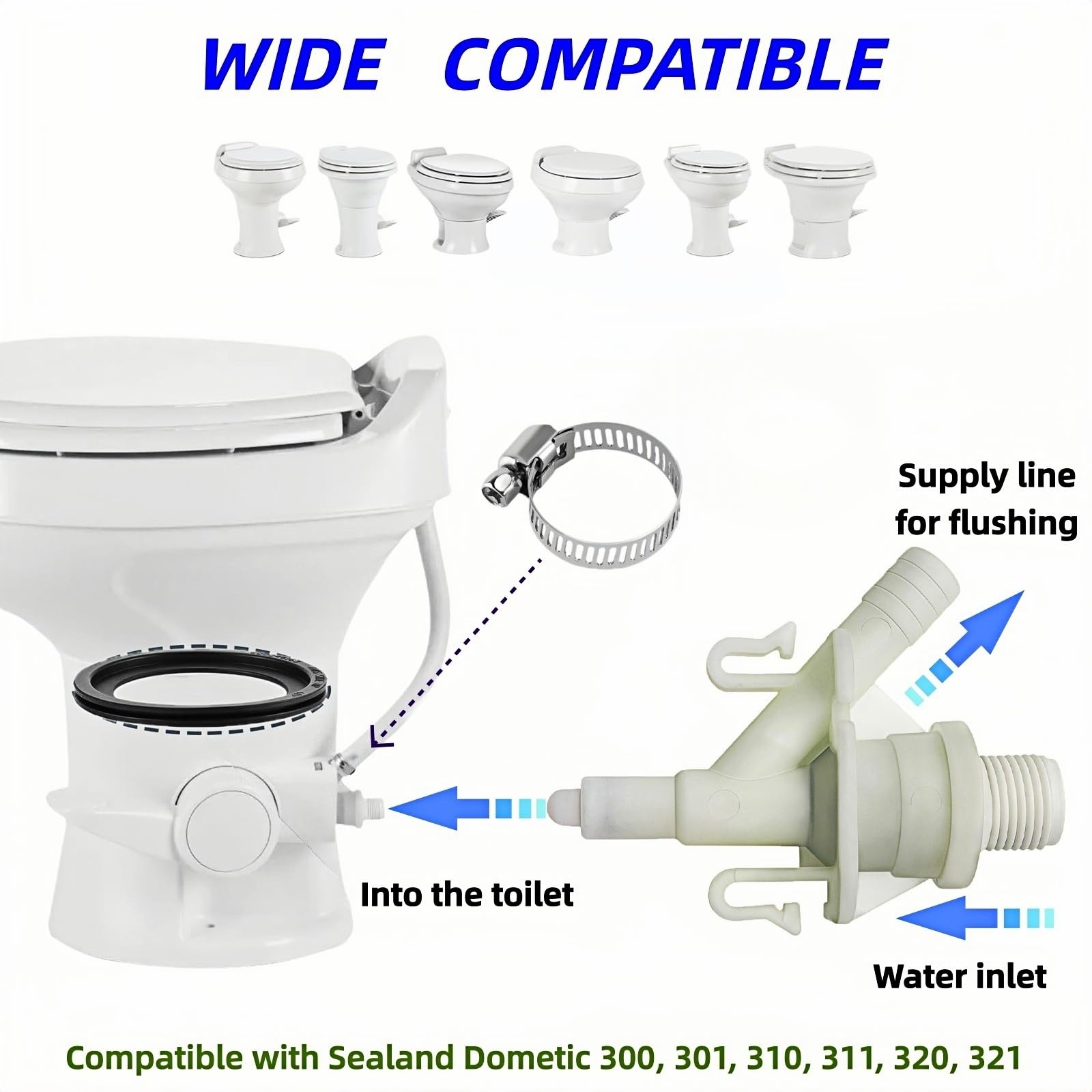 DGZMJJ RV toilet valve hose clamp securing fittings to prevent leaks.