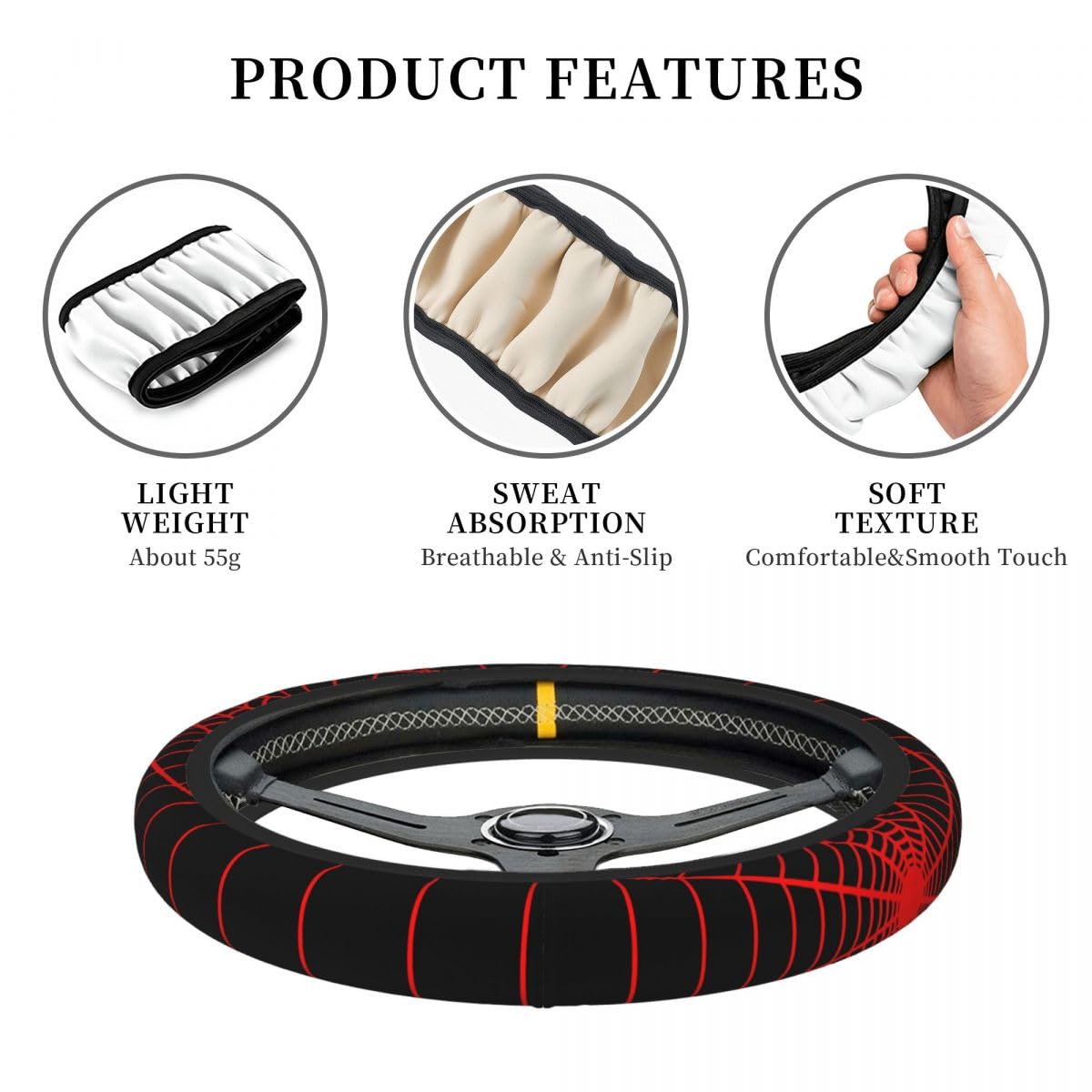 DHUENIOPE breathable anti-slip steering cover keeps hands comfortable during long drives.