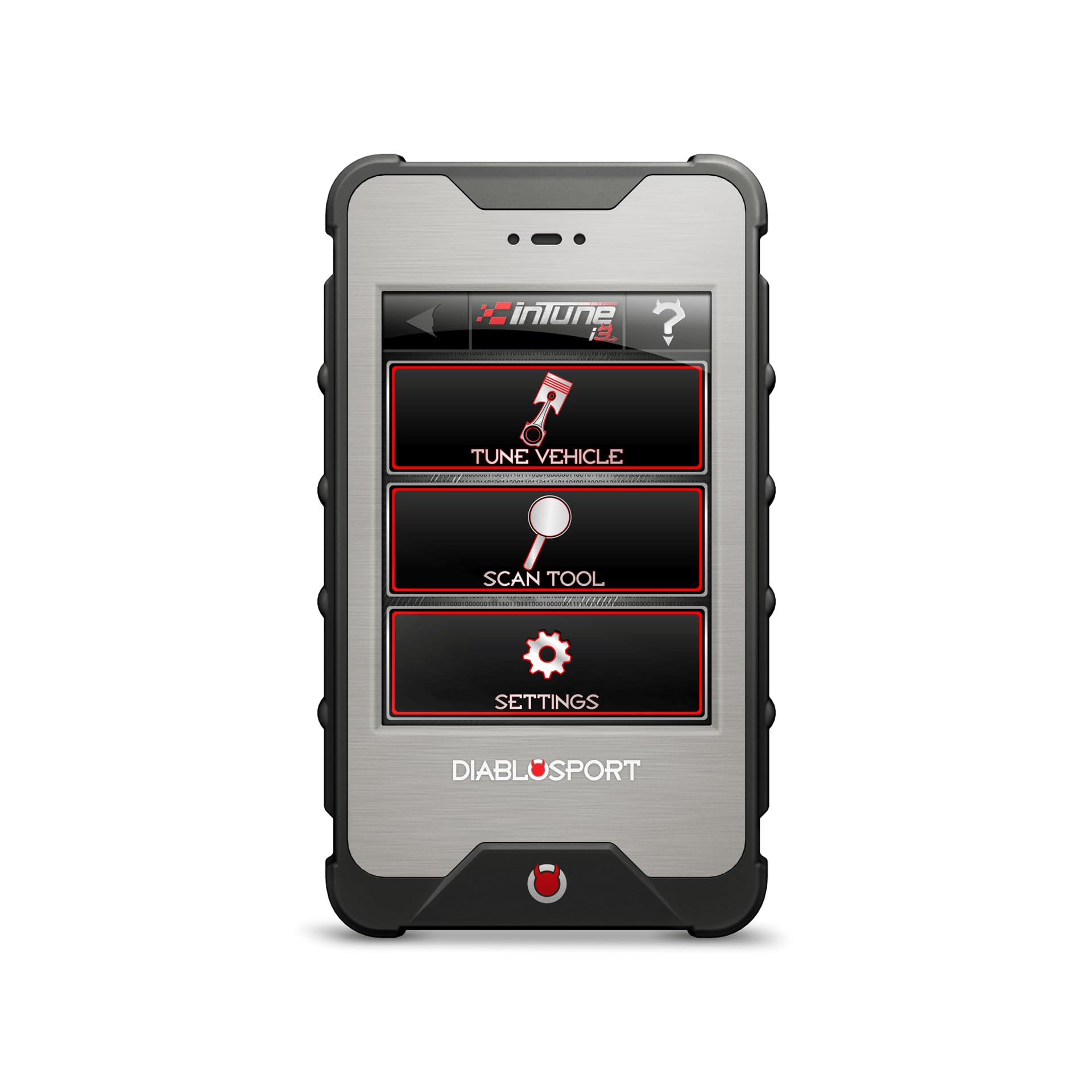 DiabloSport 8200 Intune i3 back view reveals OBD-II interface for quick plug-in