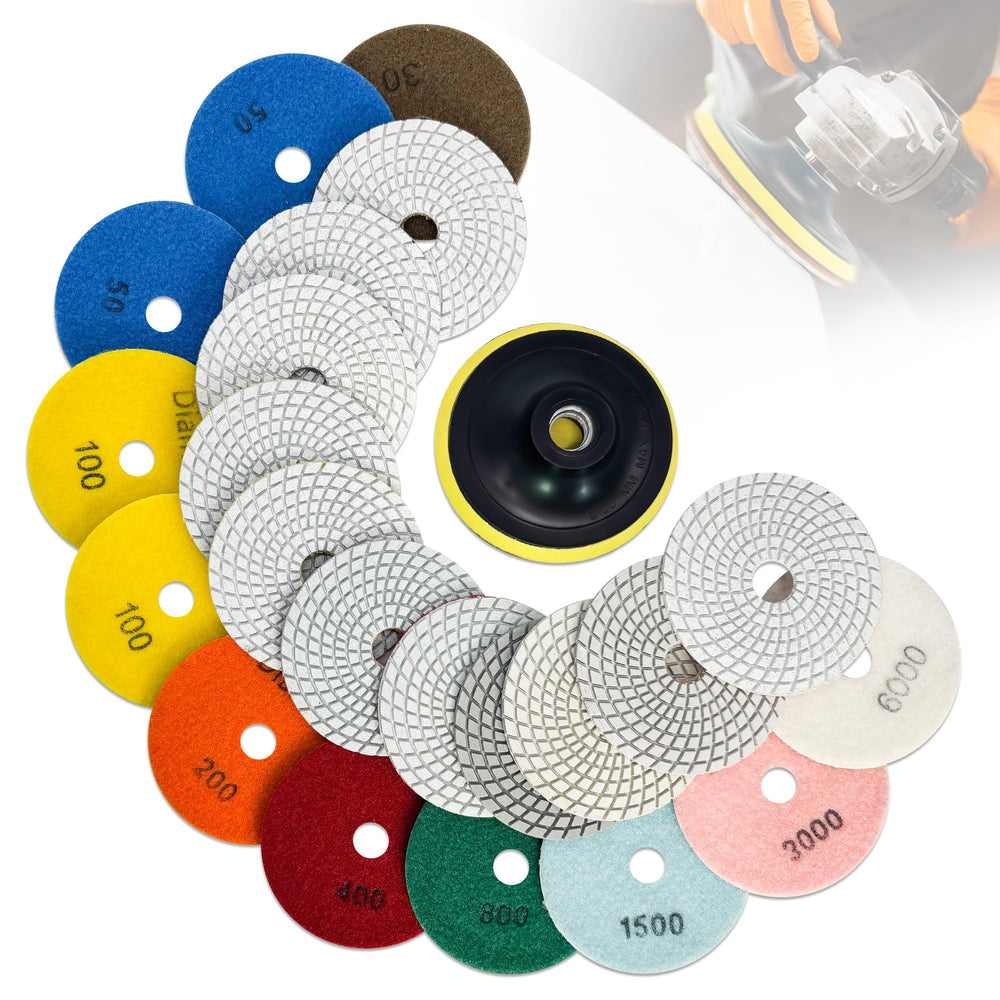 DiamDr diamond polishing pads set 6inch for versatile stone grinding and finishing.