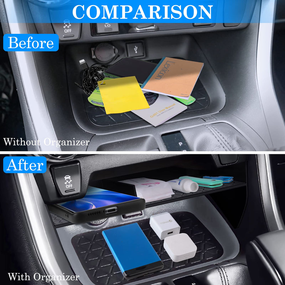 DIAMOOKY center console dash tray reduces clutter while driving in the RAV4.