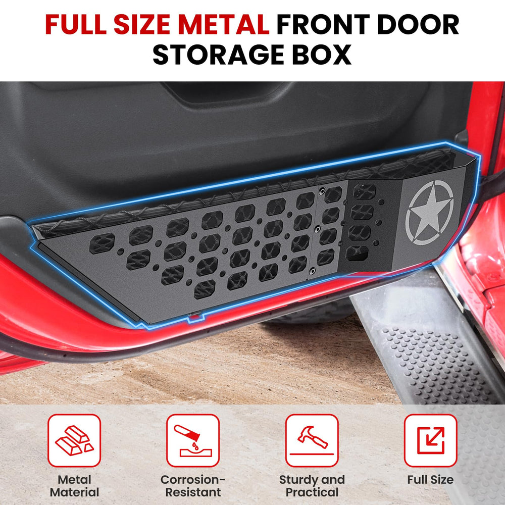 Durable metal construction of DIAMOOKY front door pockets withstands off-road use.