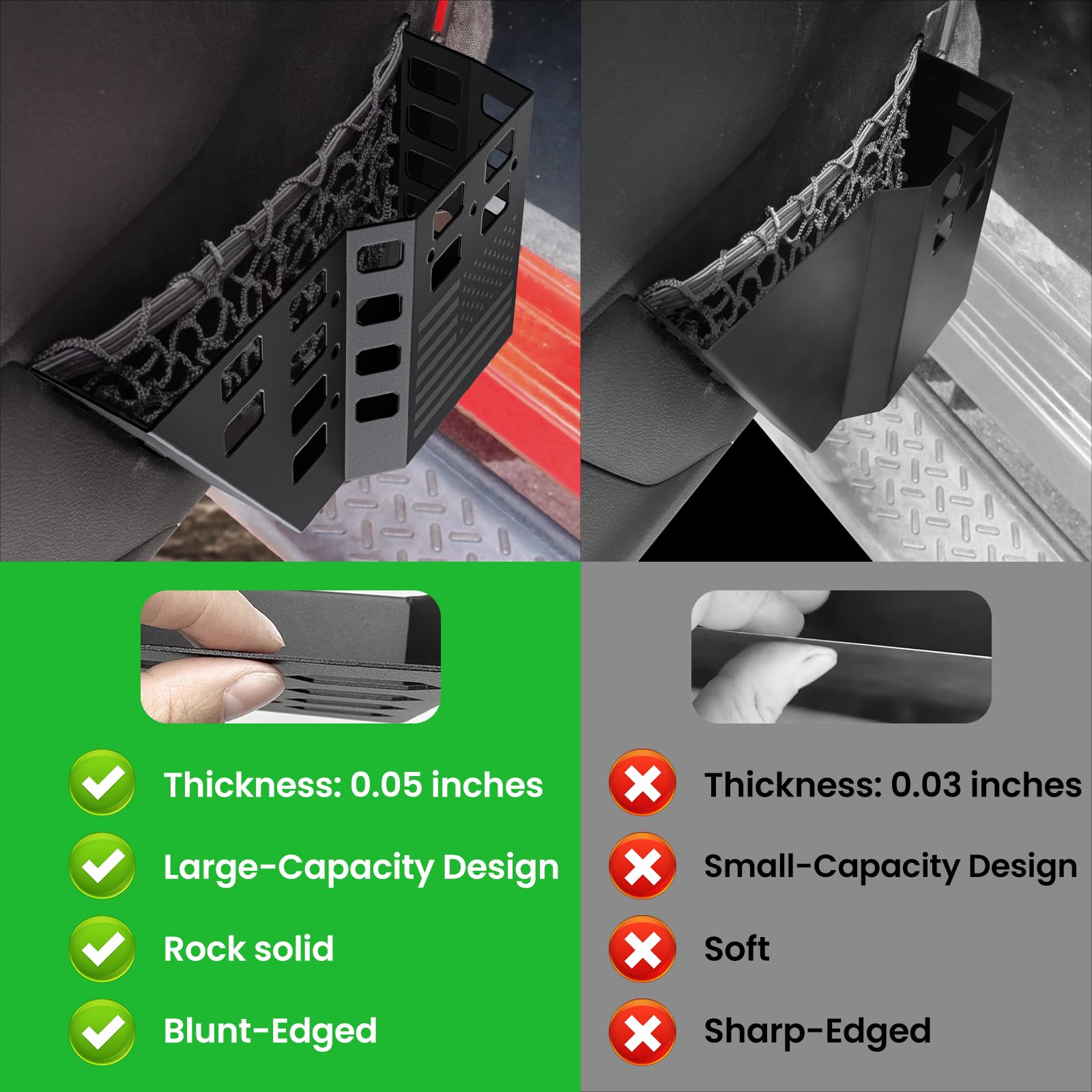 DIAMOOKY metal front door pocket close-up – sturdy 0.05 inch thickness