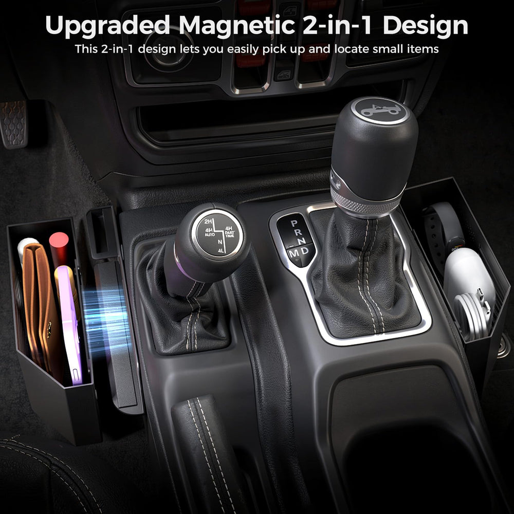 DIAMOOKY magnetic center console organizer for Gladiator secures items on rough trails