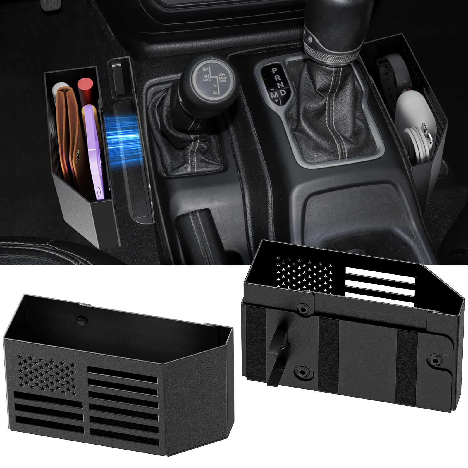 DIAMOOKY magnetic center console organizer for Jeep Wrangler keeps essentials within reach