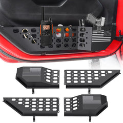 DIAMOOKY metal front door pocket panel for Wrangler JL adds extra storage for daily essentials.
