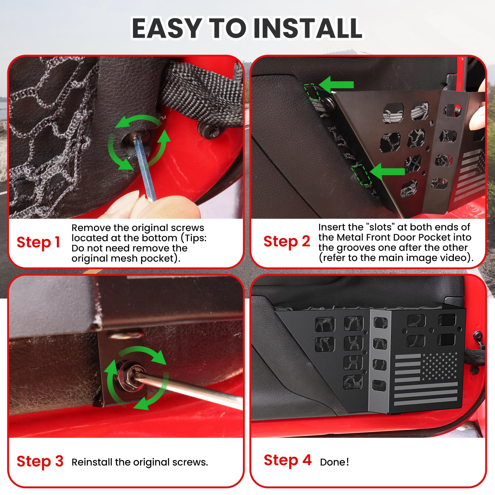 DIAMOOKY metal pocket panel – easy install with existing screws for Wrangler JK