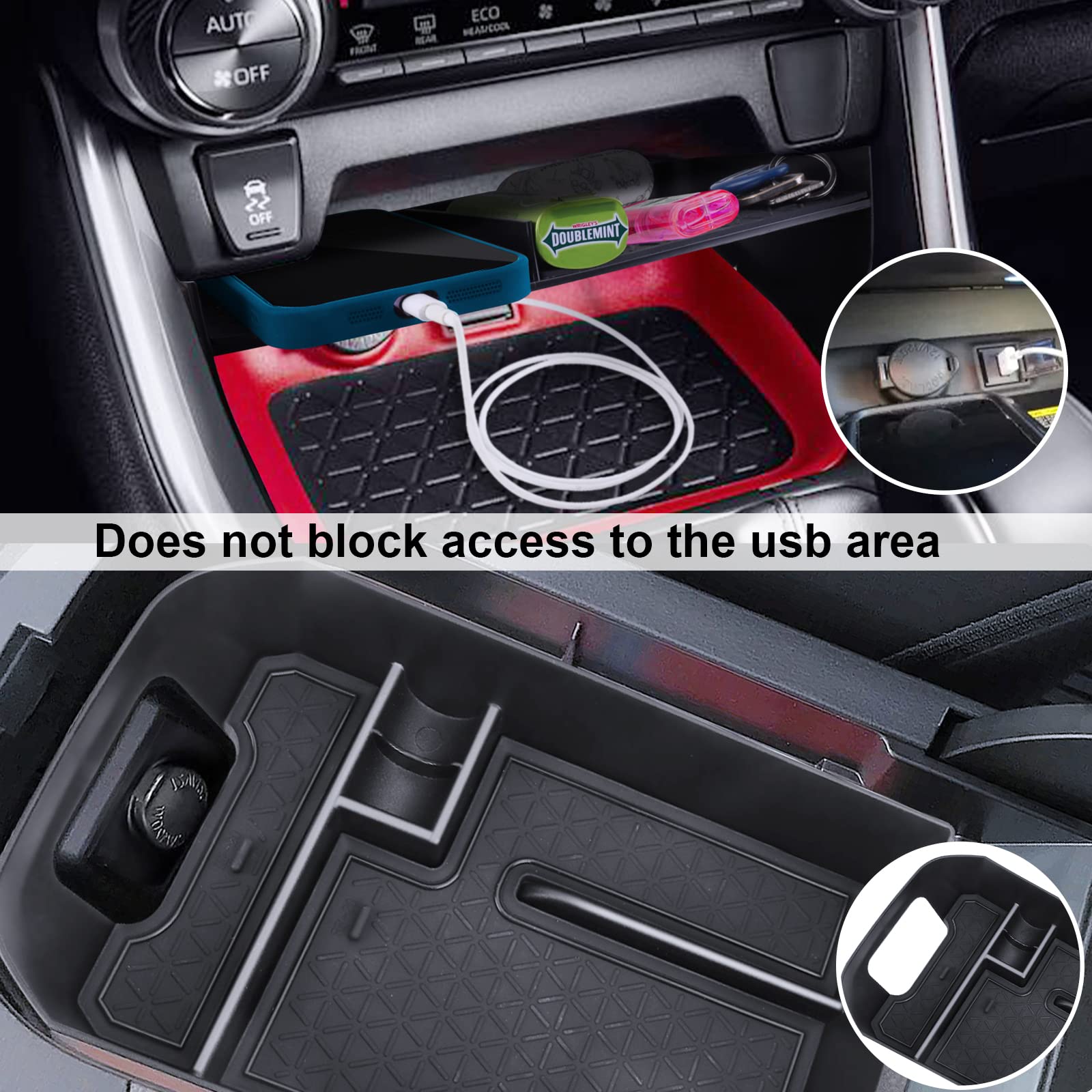 DIAMOOKY Rav4 center console wallet slot stores a wallet or phone comfortably.