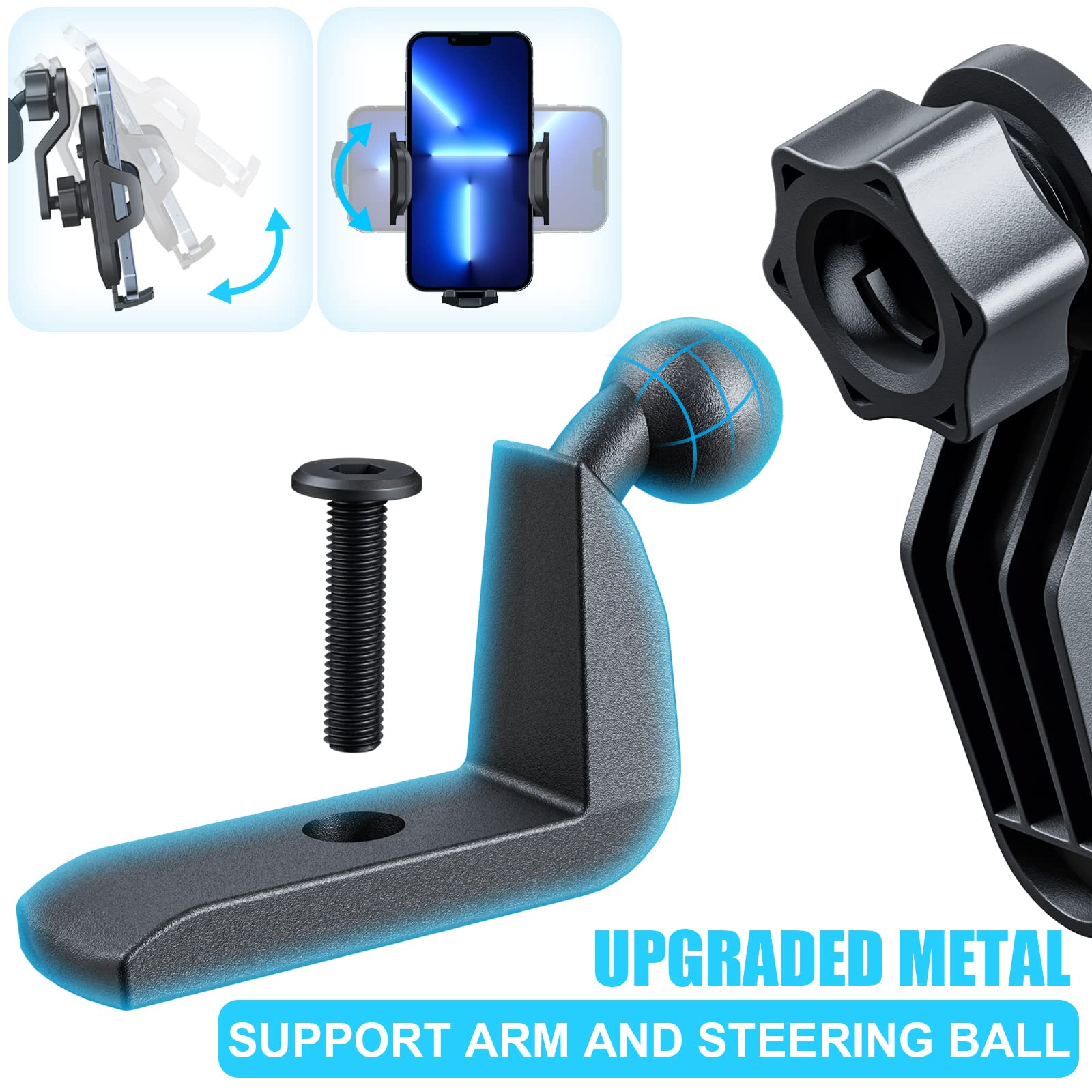 DIAMOOKY upgraded mount with 360° rotation for optimal phone angle.