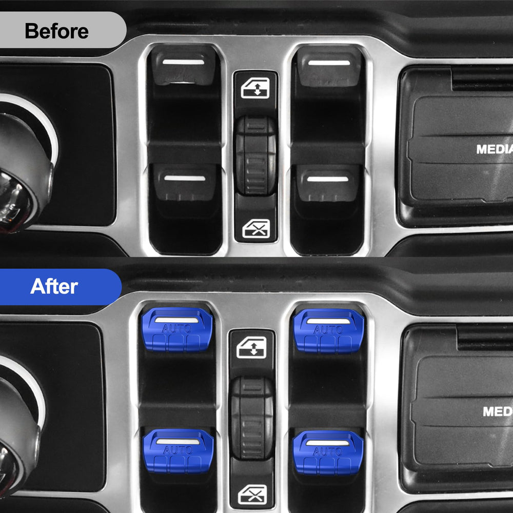DIAMOOKY window switch cover for Gladiator blue close-up emphasizes grip-friendly edge.