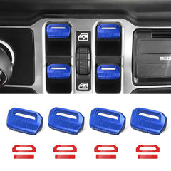 DIAMOOKY window switch cover for Wrangler JL blue close-up shows precise fit and protection.