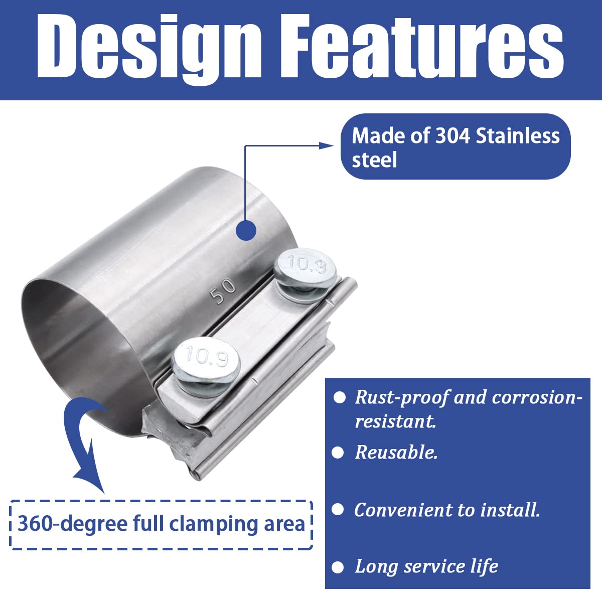 Dianrui stainless steel clamp close-up shows rust-resistant construction.