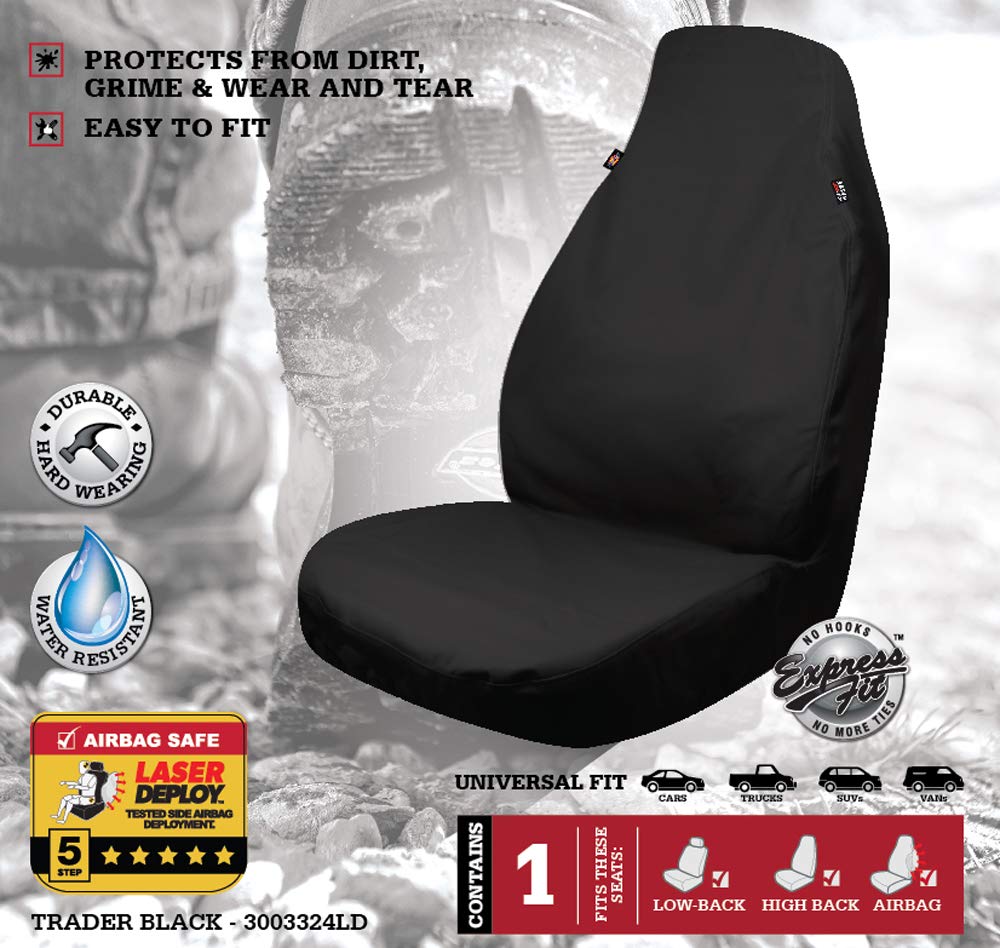 Dickies Trader seat cover back view emphasizing universal fit for various cars