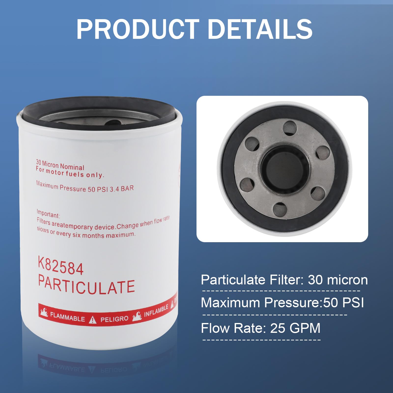 Label shows 25 GPM and 50 PSI flow ratings for DICMIC filter