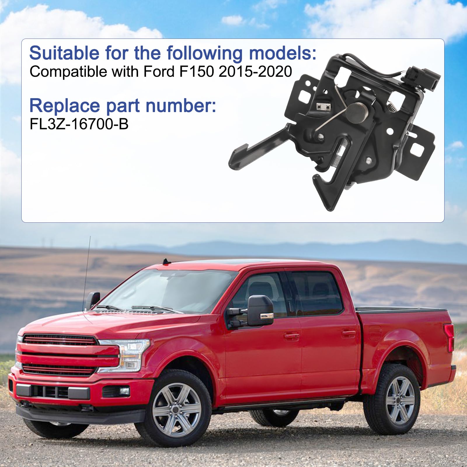 Closeup of hood latch metal detail highlighting rust‑resistant surface