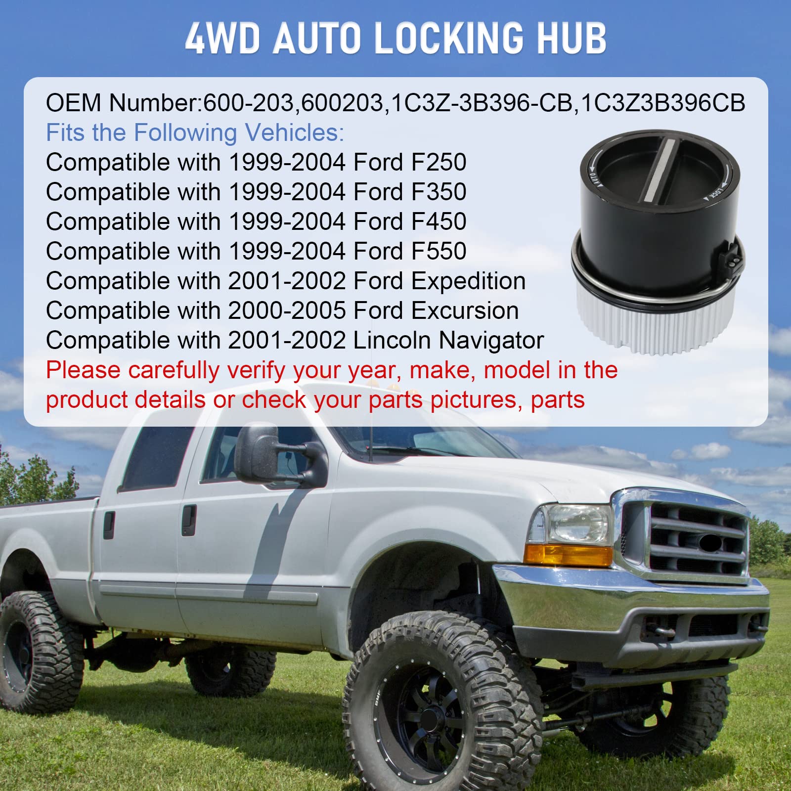 DICMIC locking hub front view for Ford F-450 highlights smooth 4WD transition.