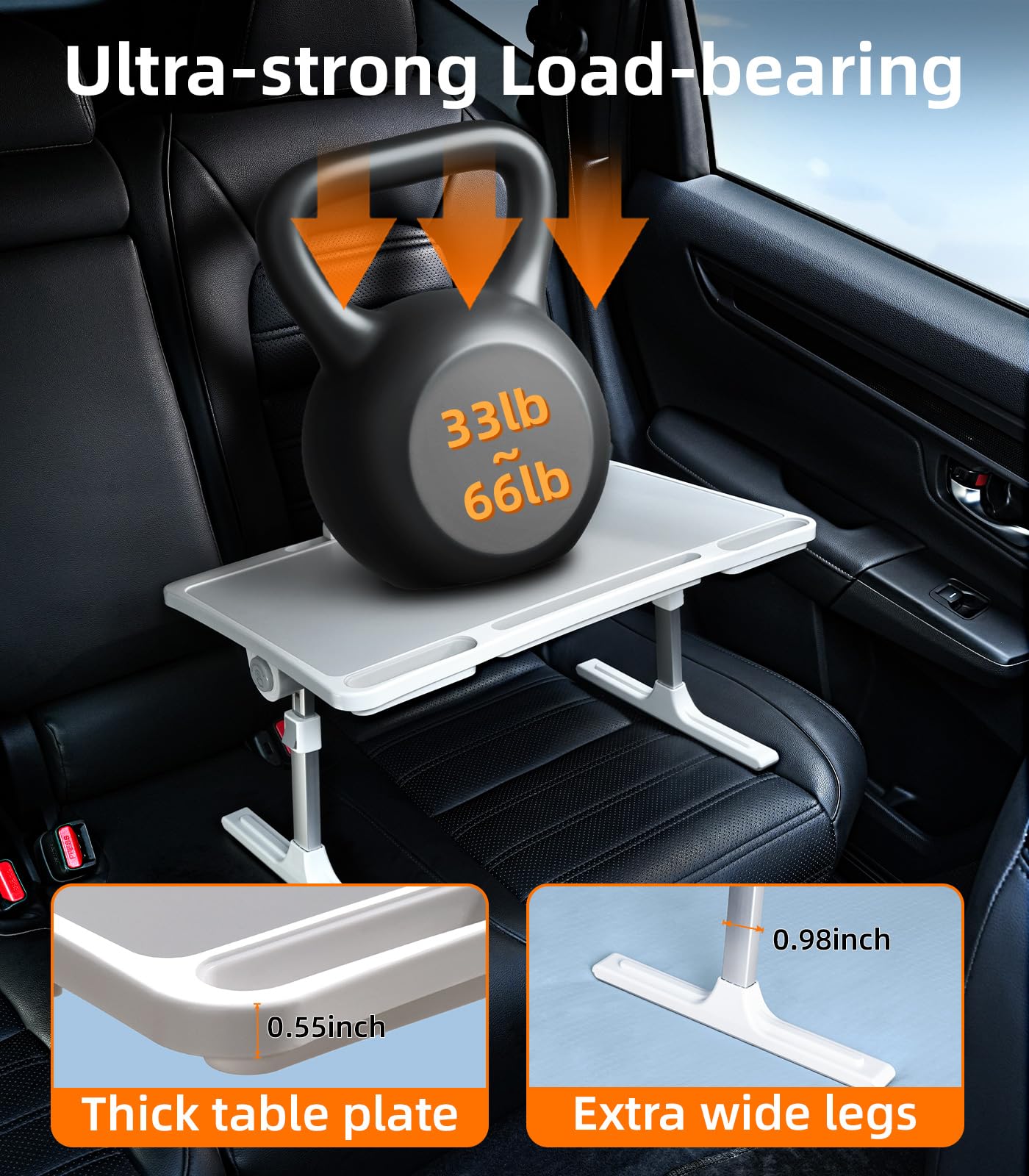 DICMKY table with phone/tablet slots secures devices during travel.