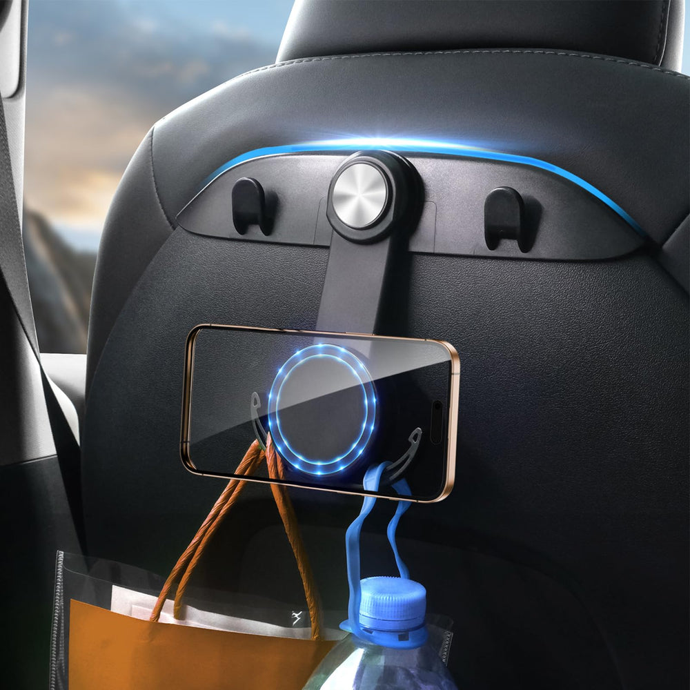 DICMKY Tesla seat hooks front view keeps purses organized and within reach.