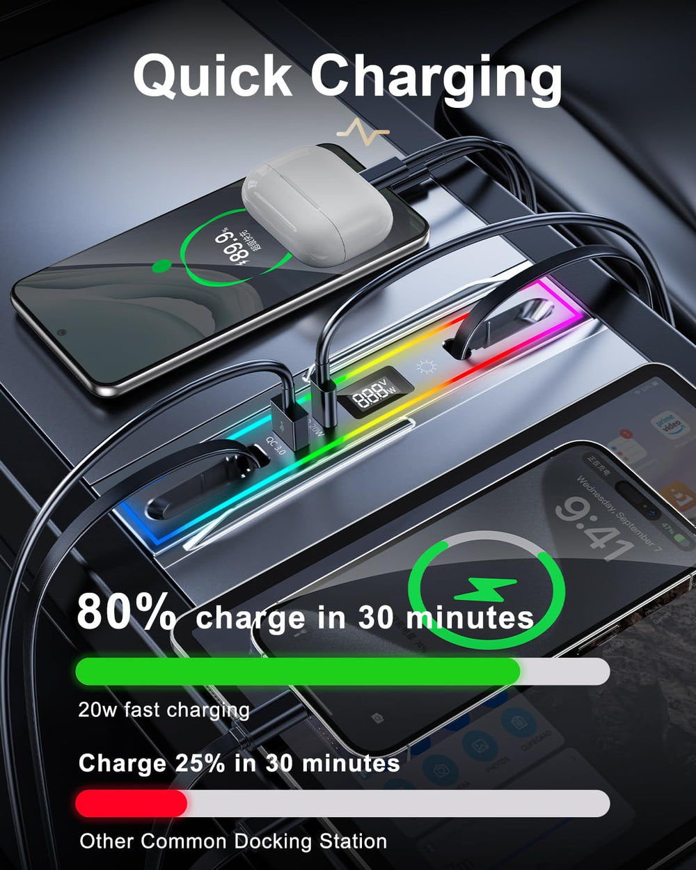 Retractable charging cable retracted into the DICMKY hub