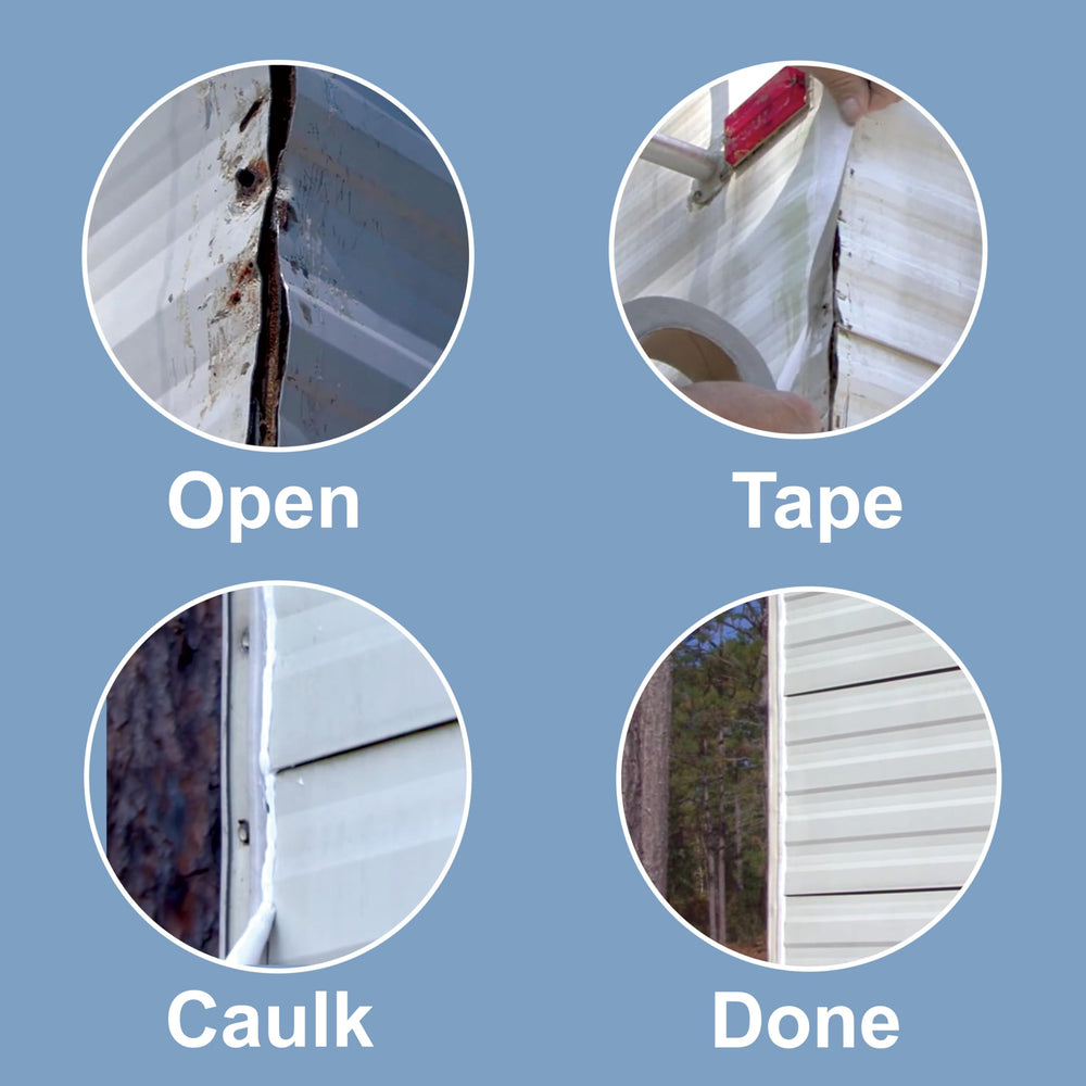 Dicor 351CSCL-1 clear sealant around RV compartments with UV resistance.