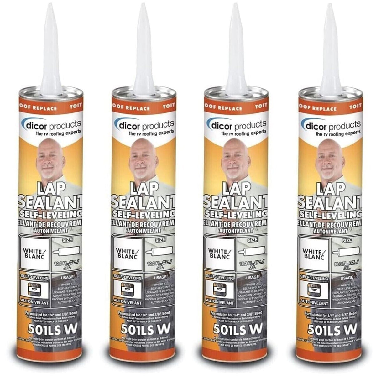 Dicor 501LSW-1 self-leveling lap sealant seals roof edges and vents for moisture protection.