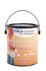 Dicor RP-FRC-1 white fiberglass roof coating applied to RV roof for a bright finish