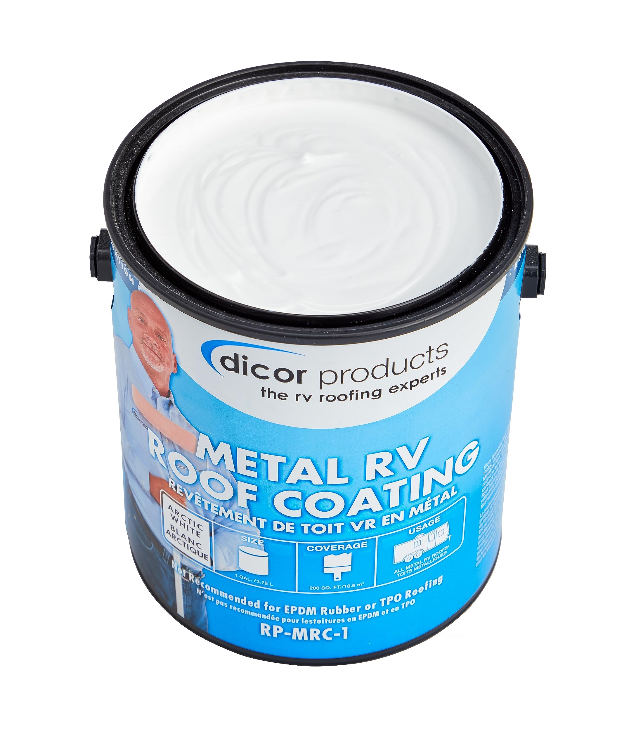 Metal RV roof being coated with RP-MRC-1 for lasting resilience.