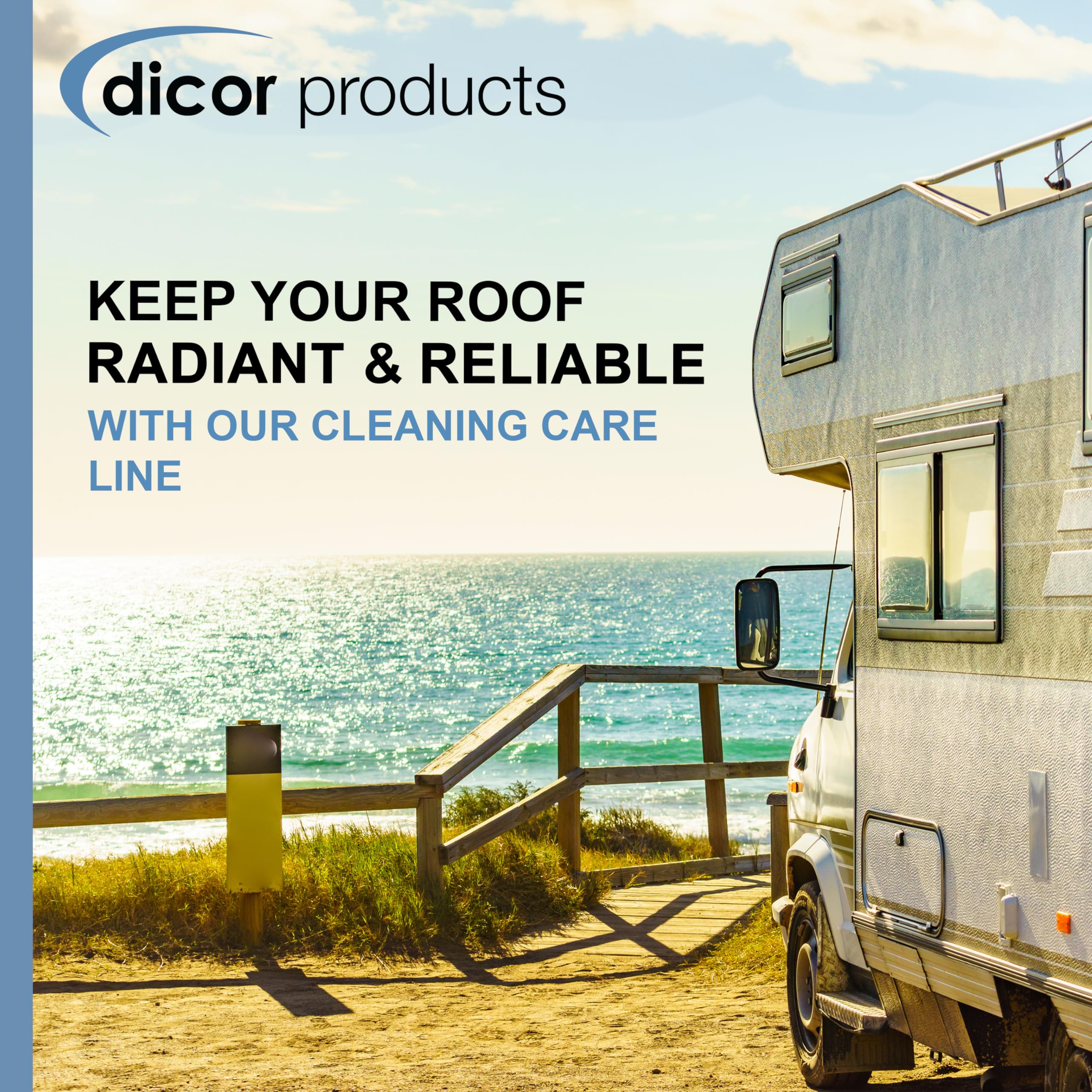 Dicor RV roof cleaner being brushed to remove surface dirt.
