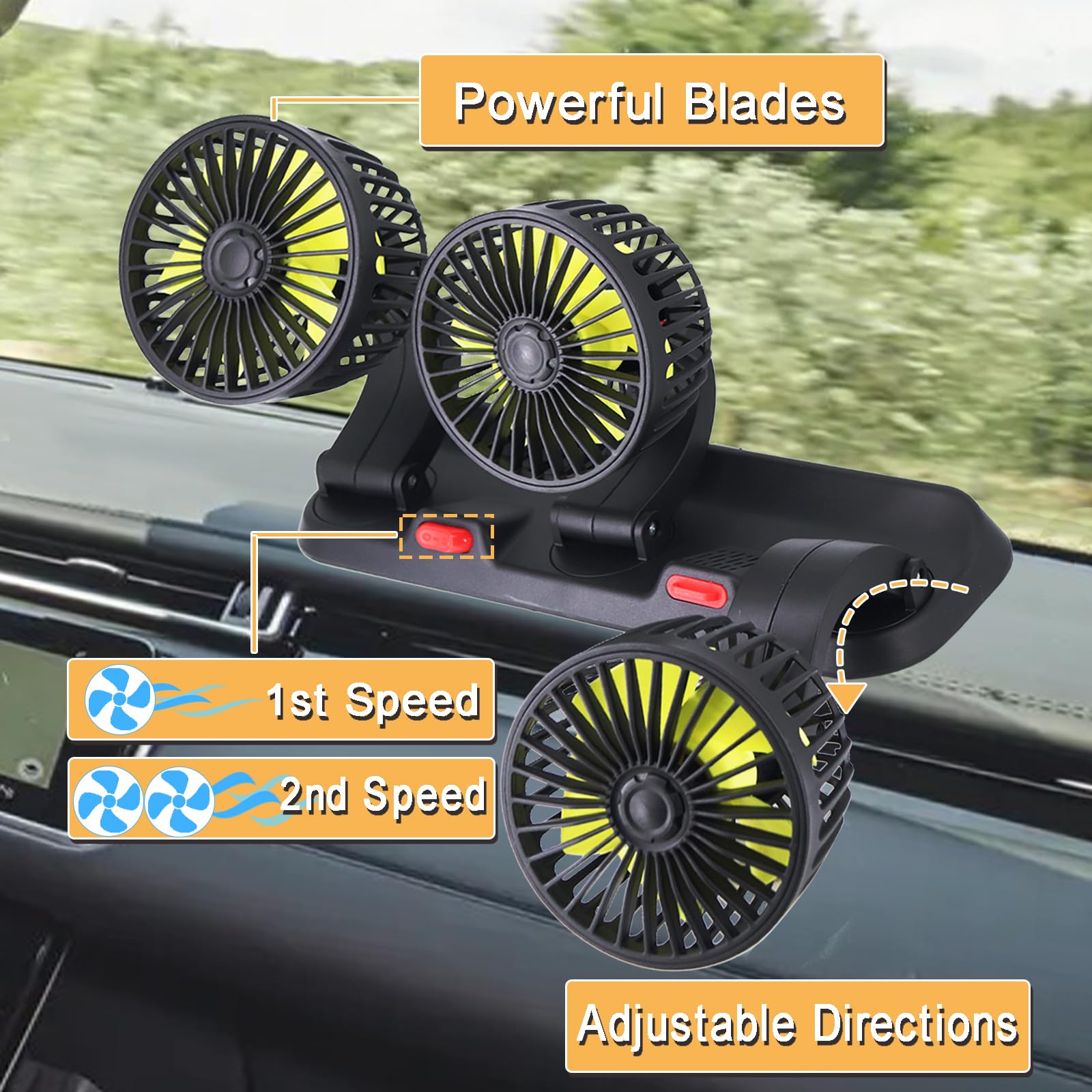 Dicross whisper-quiet car fan keeps conversations uninterrupted while cooling.