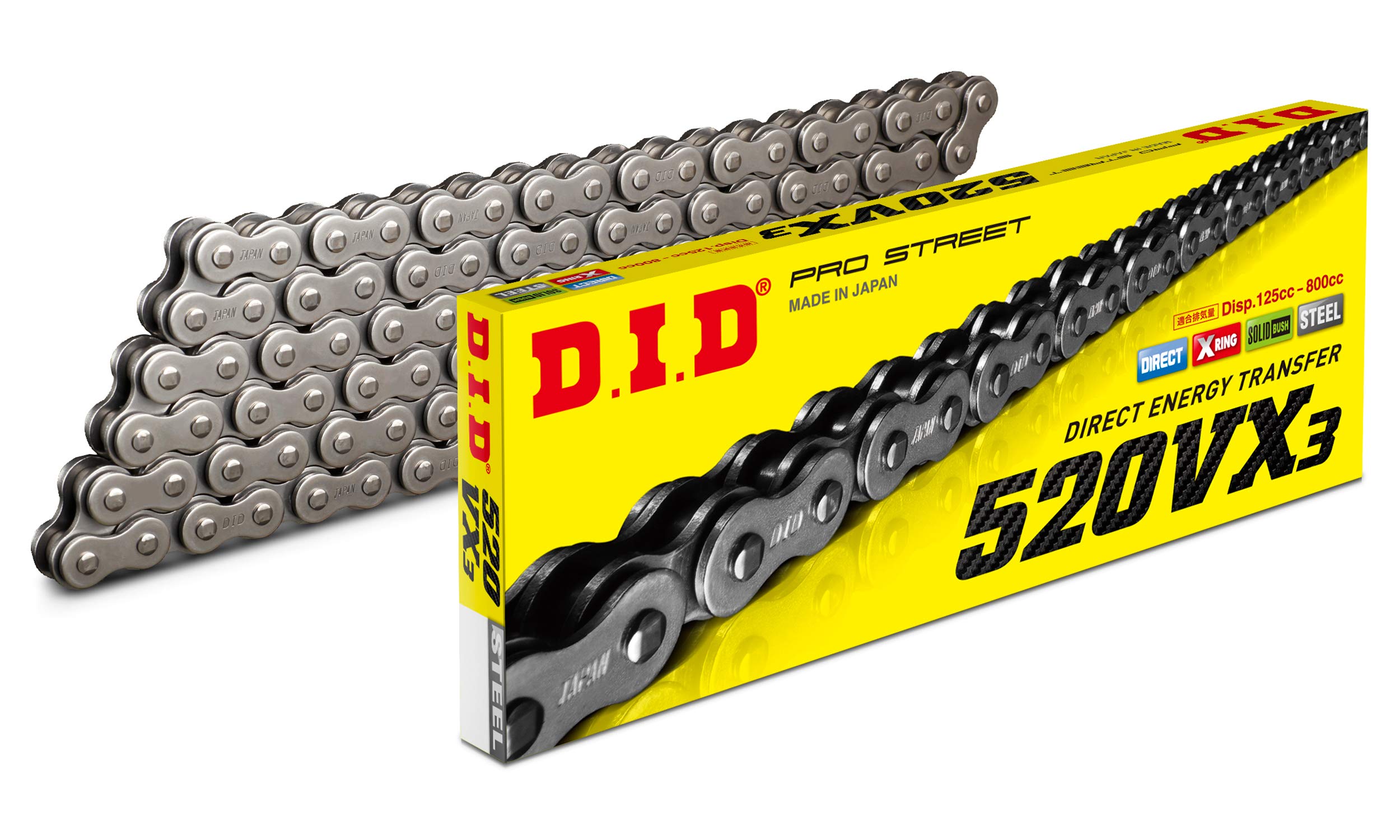 DID 520VX3-120 steel chain side view highlights durability and length