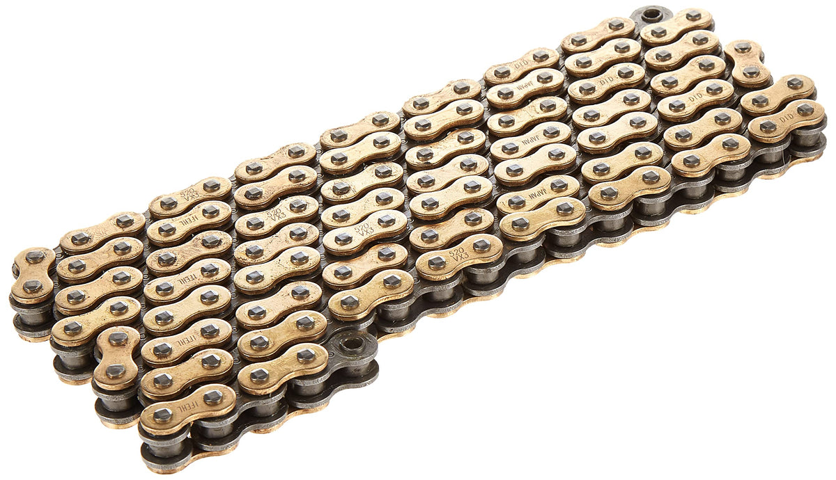DID 520VX3GB-120 gold chain full view for high-performance riding