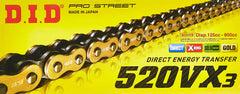 DID 520VX3GB-120 gold chain X-ring detail showing seal retention