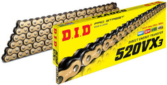 DID 520VX3GB-150 gold X-Ring chain with 150 links, high strength for street and off-road riding