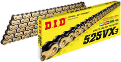 DID 525VX3G108ZB gold 108-link X-Ring chain for high-performance street and off-road riding