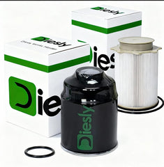 Diesly 6.7L Cummins engine-mounted filter keeps fuel clean and protects the fuel system.