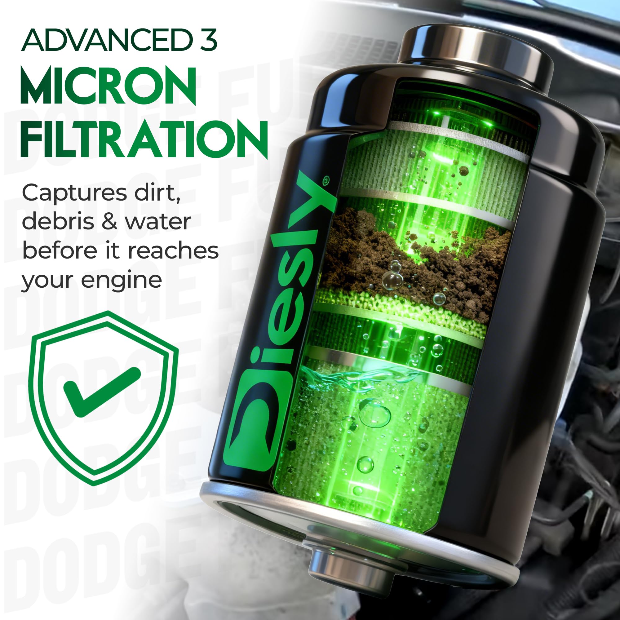 Diesly complete two-filter kit includes engine and water separator.