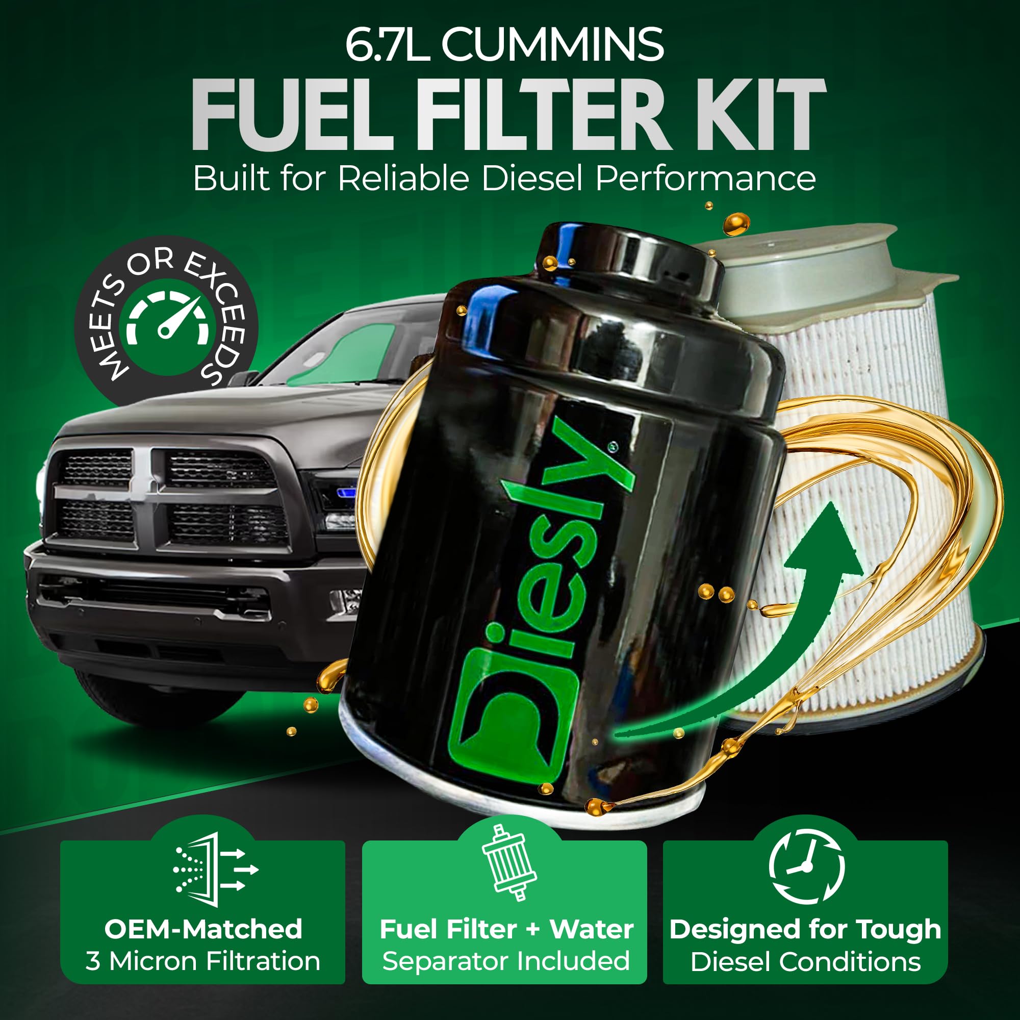 Diesly frame-mounted water separator removes water from diesel for reliable performance.