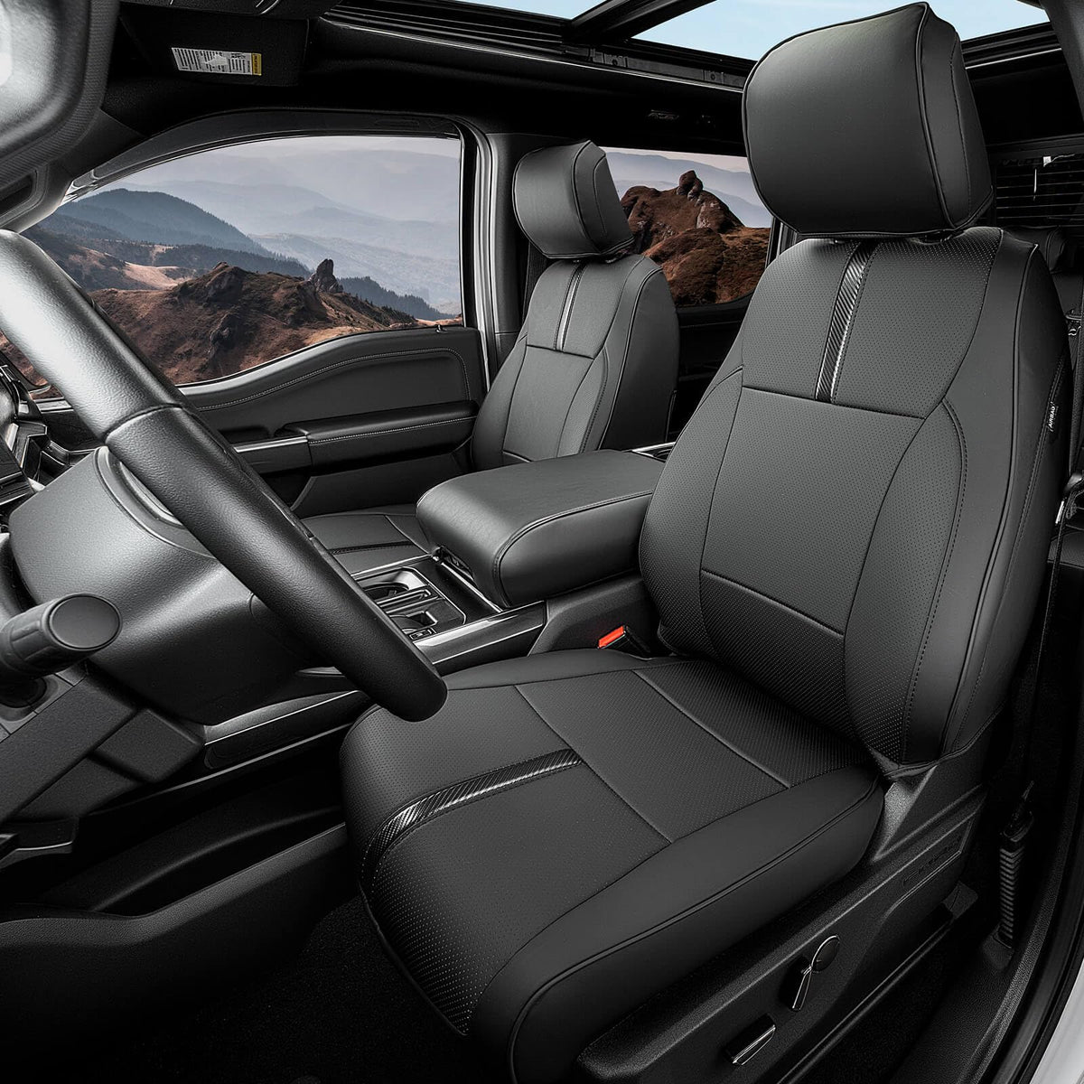 DiffCar F-150 front seat cover with laser-fit for edge-to-edge protection.