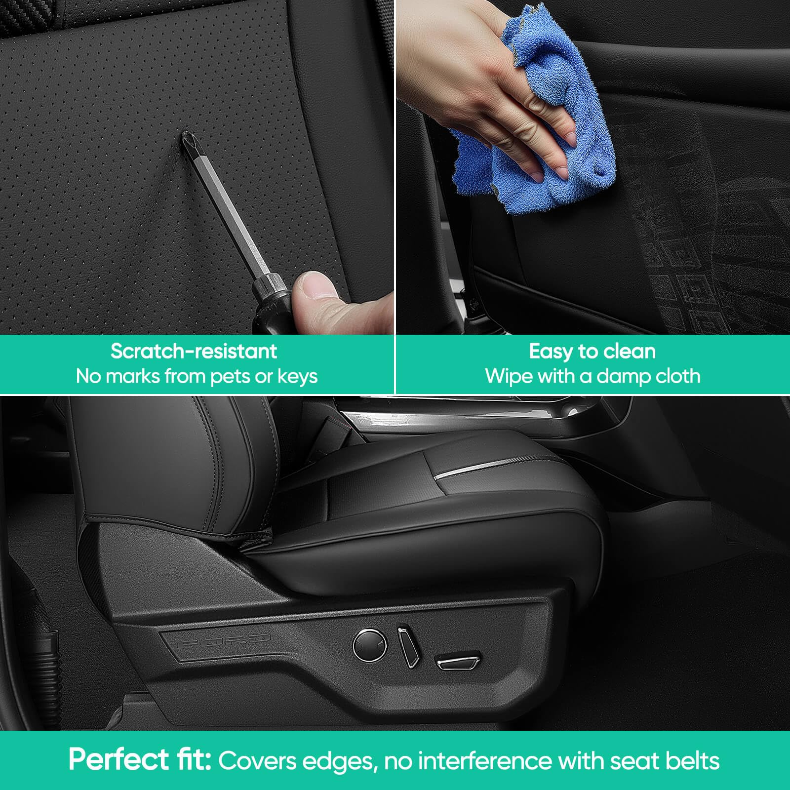 DiffCar F-150 breathable faux leather seat cover maintains comfort on hot days.
