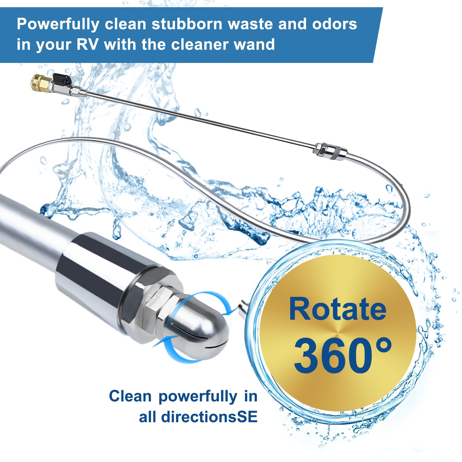 DigNew Metal RV Black Tank Wand offers 360-degree rotation for easy cleaning.