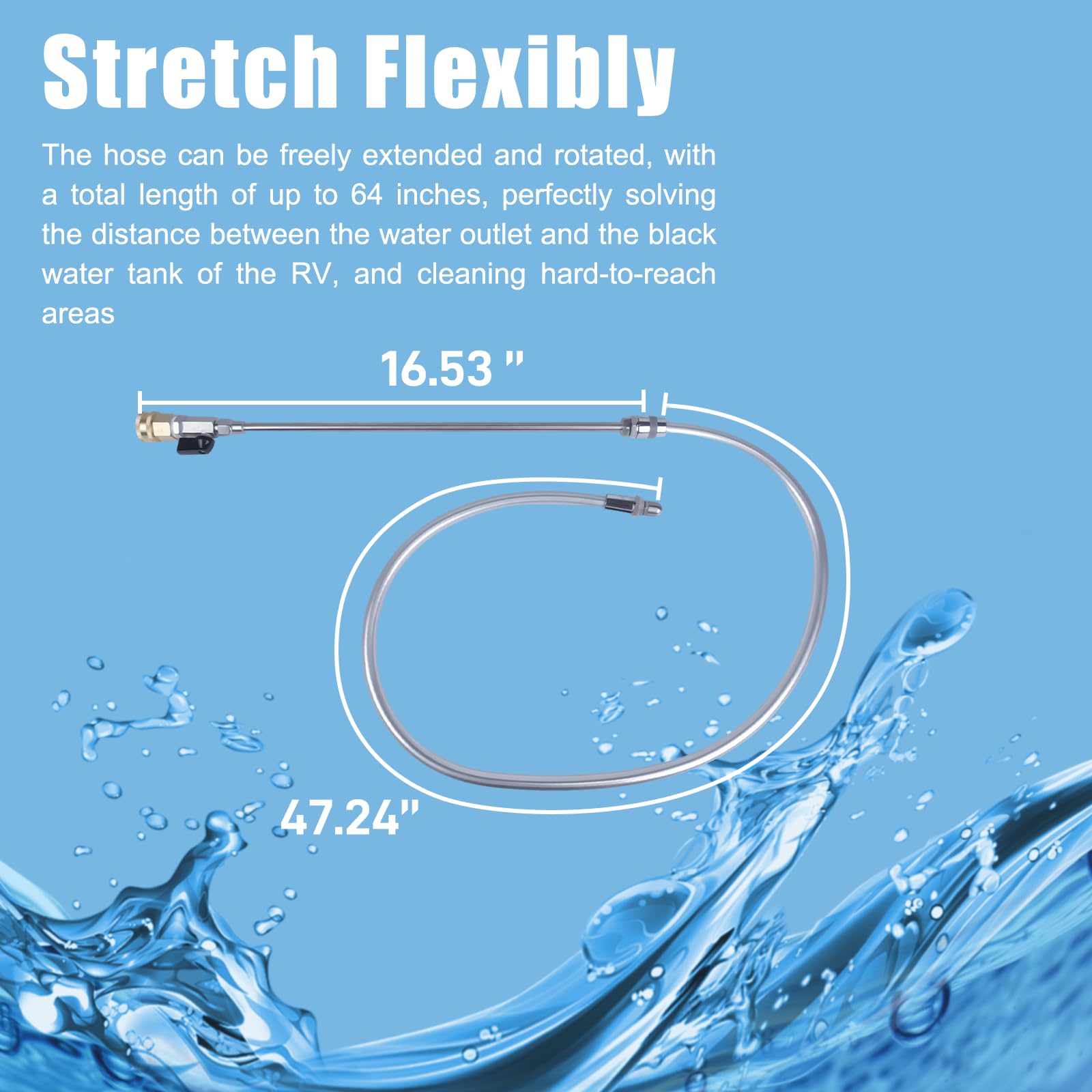 DigNew Metal RV Black Tank Wand stainless steel pipe provides reliable flow control.