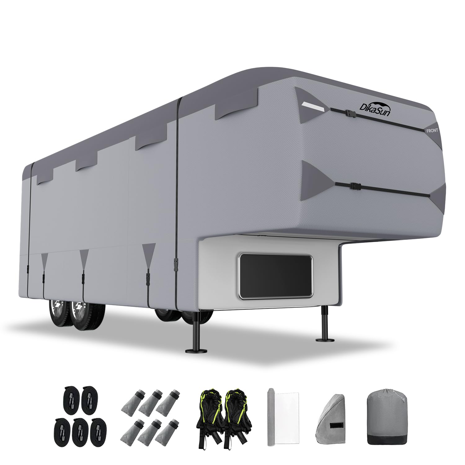 DikaSun 5th-wheel cover for 34-37 ft trailers protects against wind and UV.
