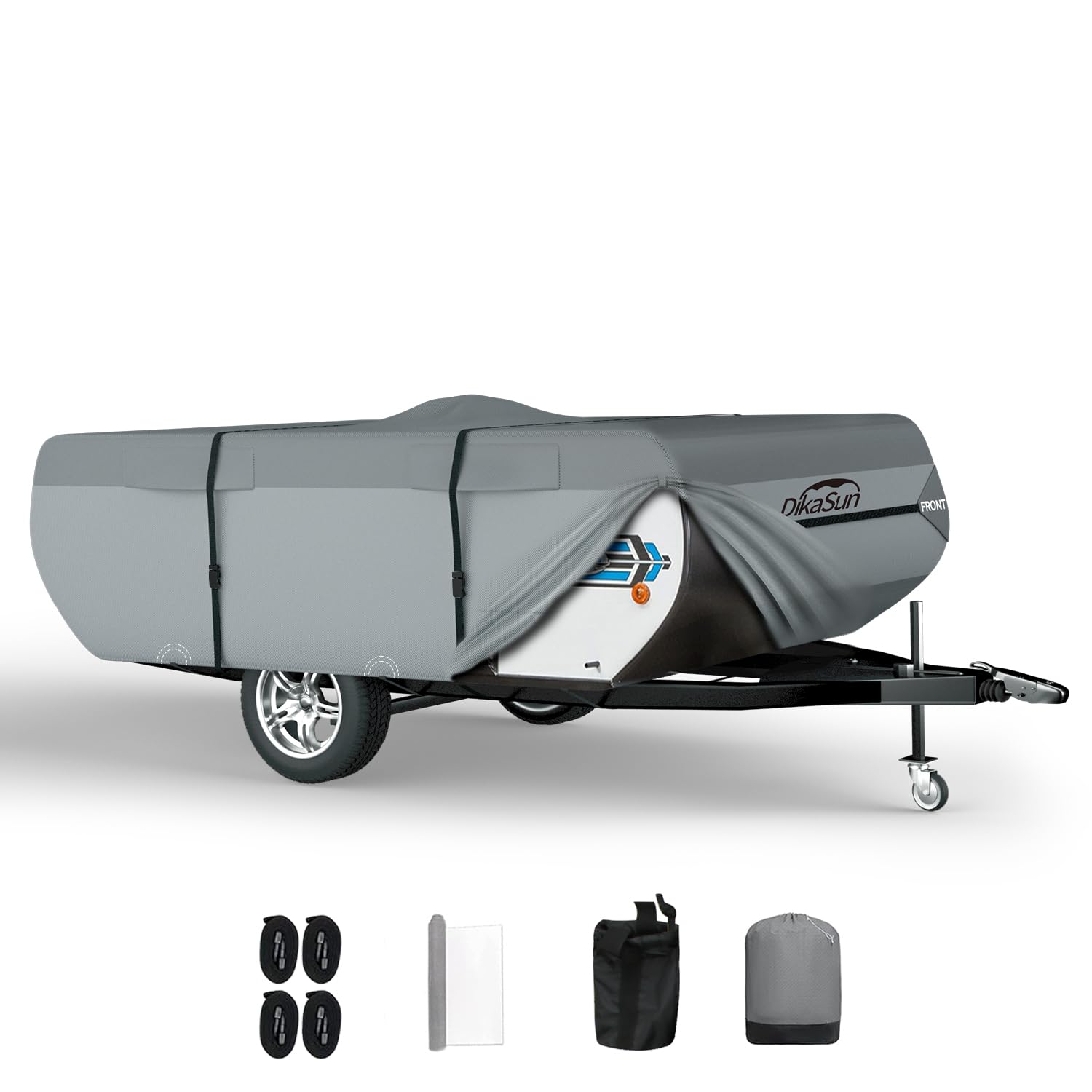 DikaSun Pop Up Camper Cover top view protecting an RV against rain and sun