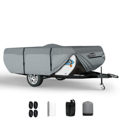 DikaSun 14-16ft top-view camper cover protecting a pop-up trailer