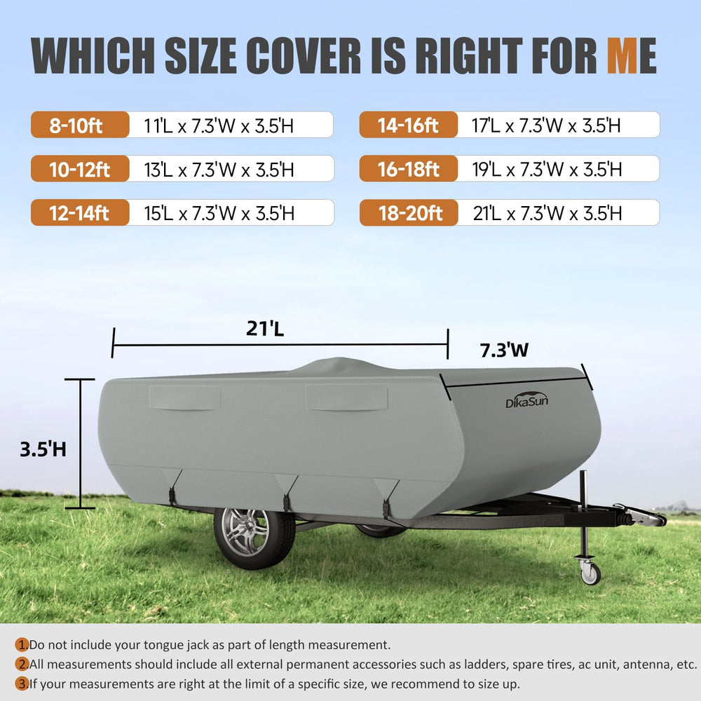 DikaSun size diagram confirms 12-14 ft fit for pop-up campers