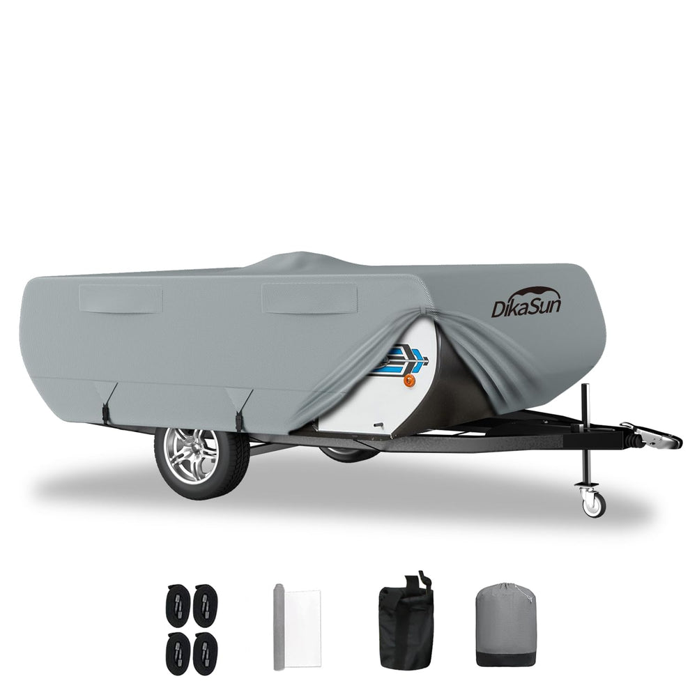 DikaSun pop-up camper cover top view shows full weather protection for 16-18 ft RV