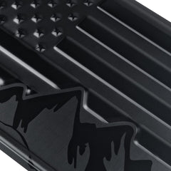 DillenCo license plate with American flag inspires pride during daily commutes.
