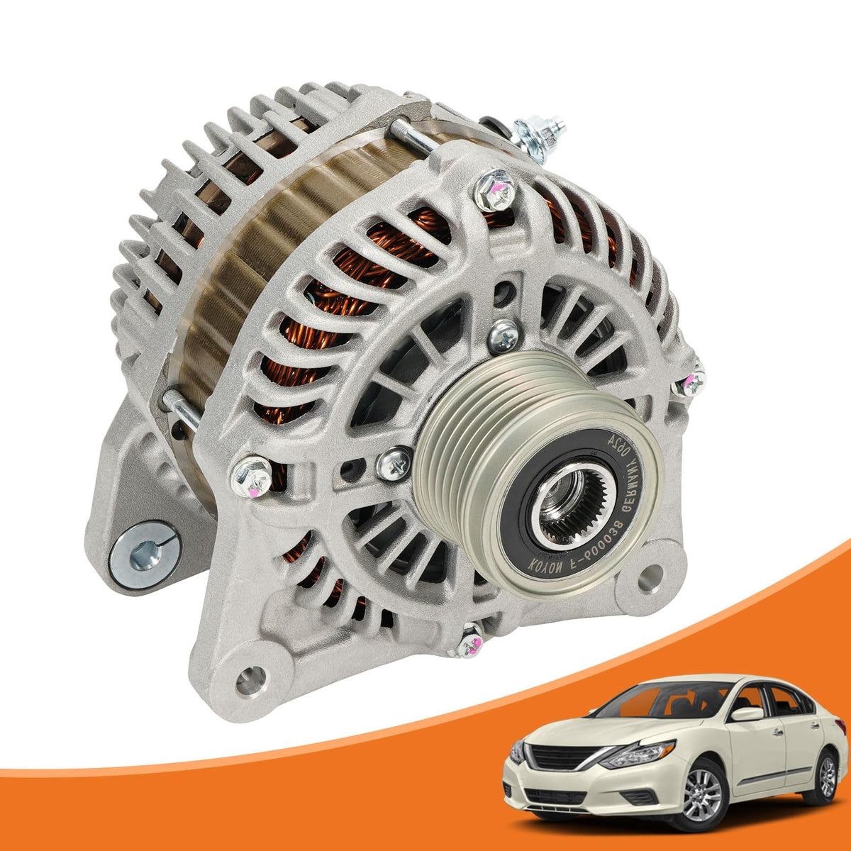 Dilomber PG-11657 alternator front view showing robust construction for Nissan Altima 2.5L.
