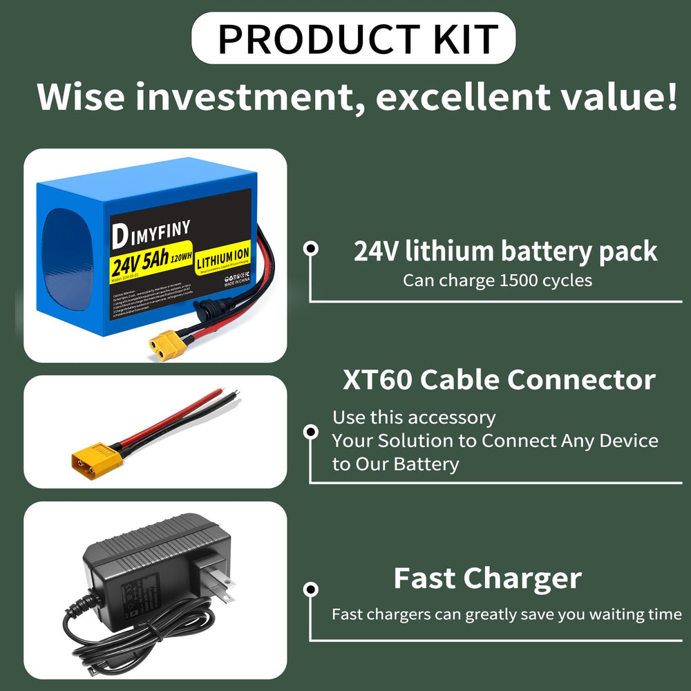 Dimyfiny 24V battery pack with XT60 connector ready for quick installation