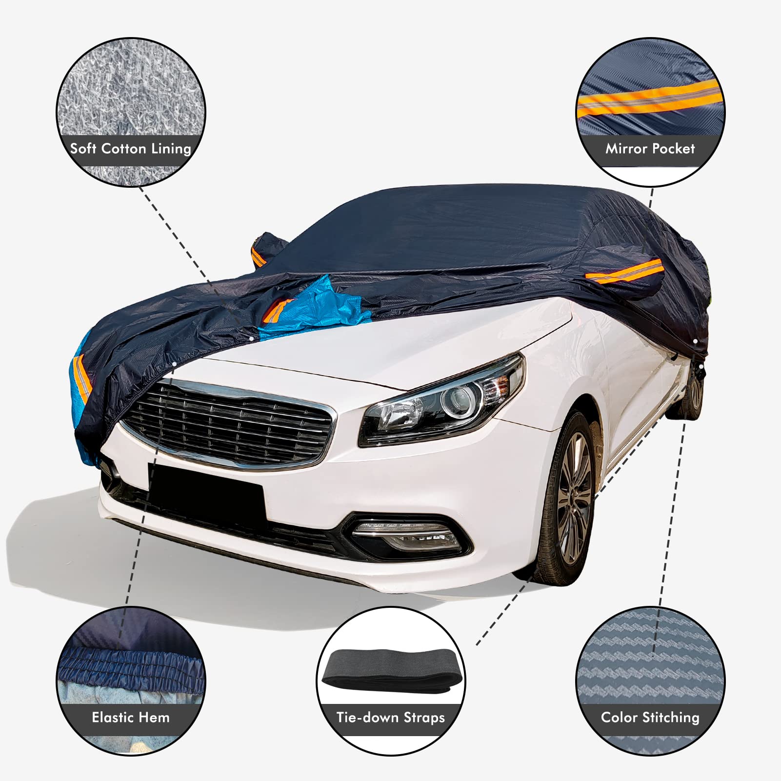 DINGHAO car cover with mirror pocket protects side mirrors during parking.